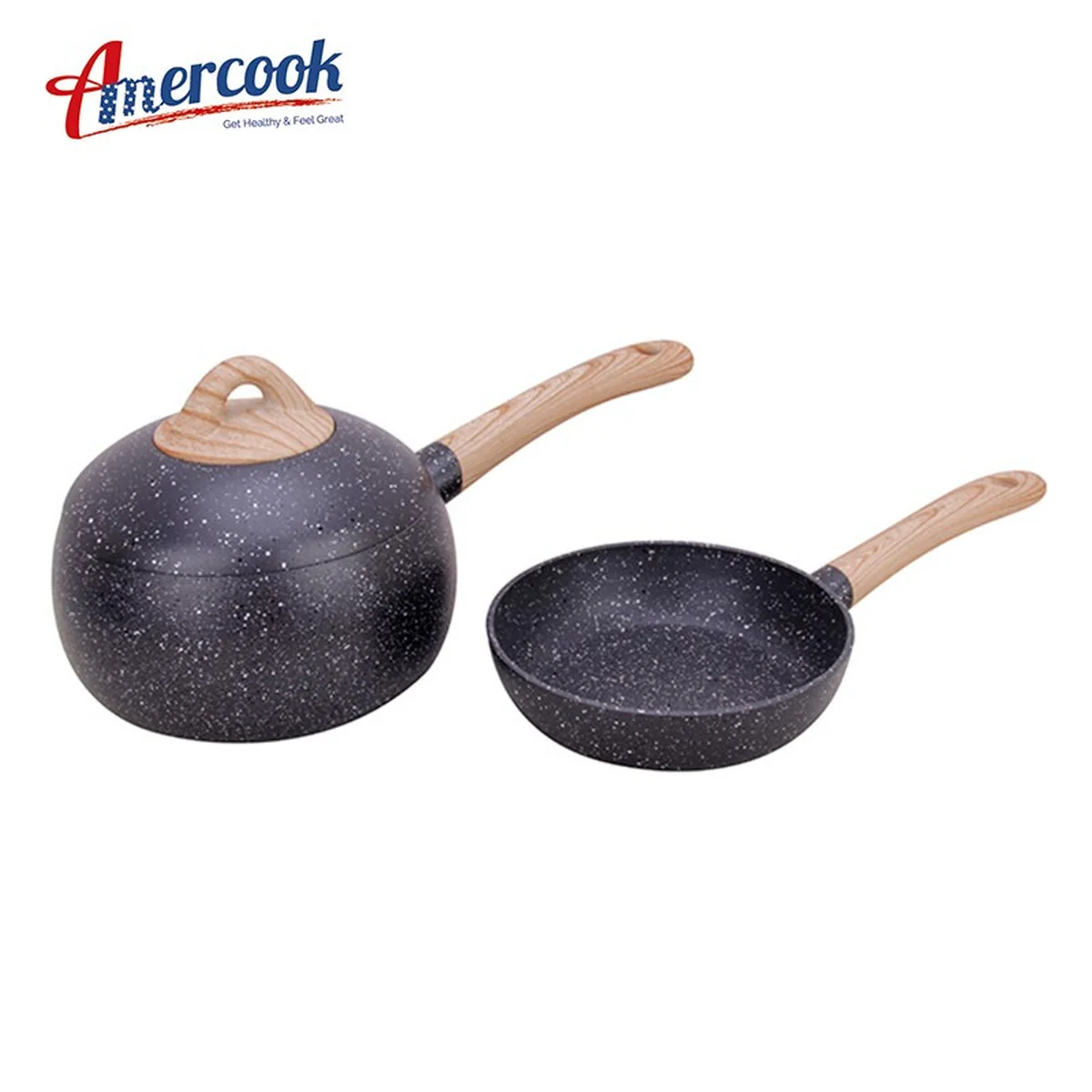 【不再补货】Amercook别致系列小球锅套装 奶锅煎锅小汤锅不粘锅2件套 电磁炉燃气通用 16cm