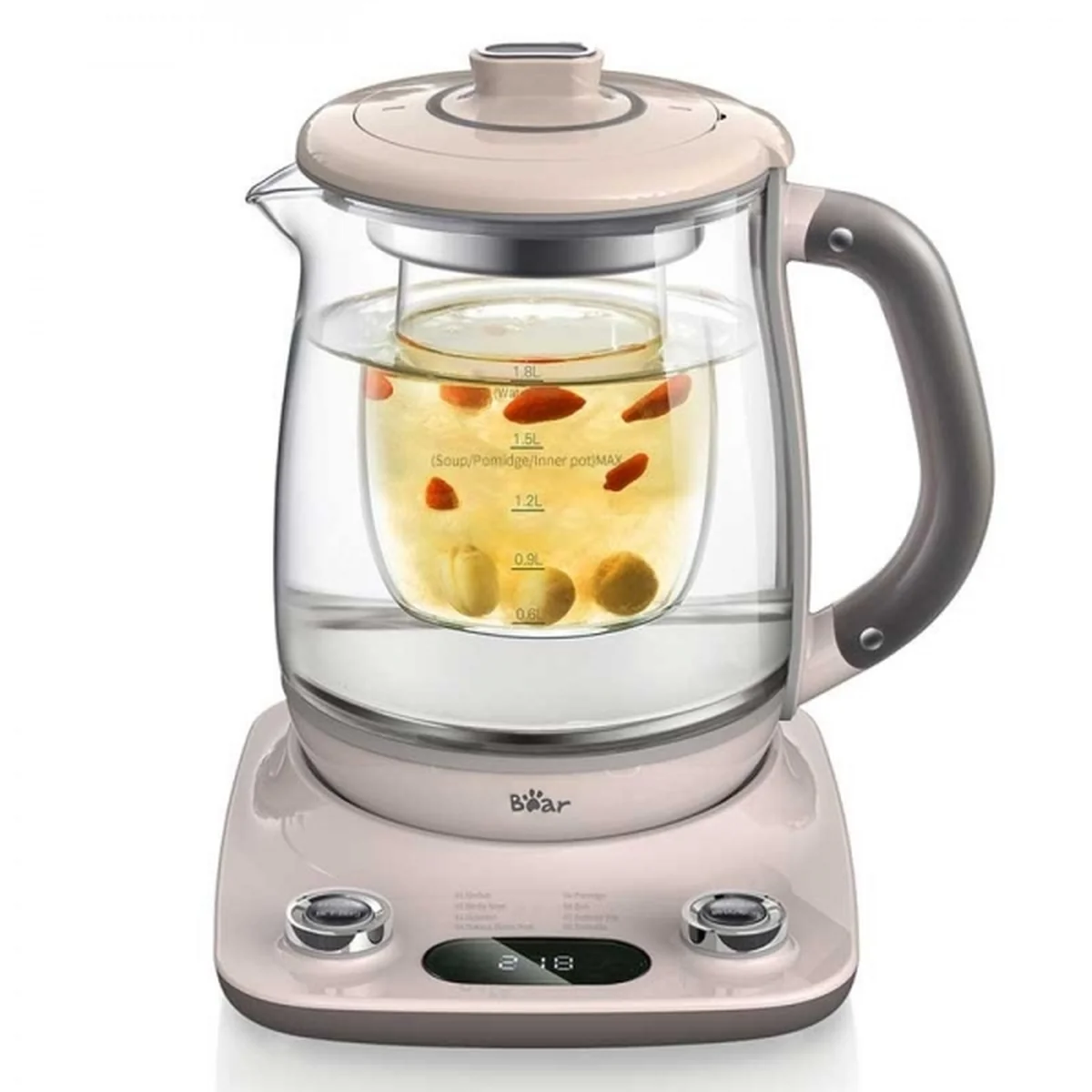 Bear Automatic Thickening Glass Health Pot Bird's Nest Pot YSH-C18R1 Stew Dual-Purpose Double Cover Stew Pot Pink