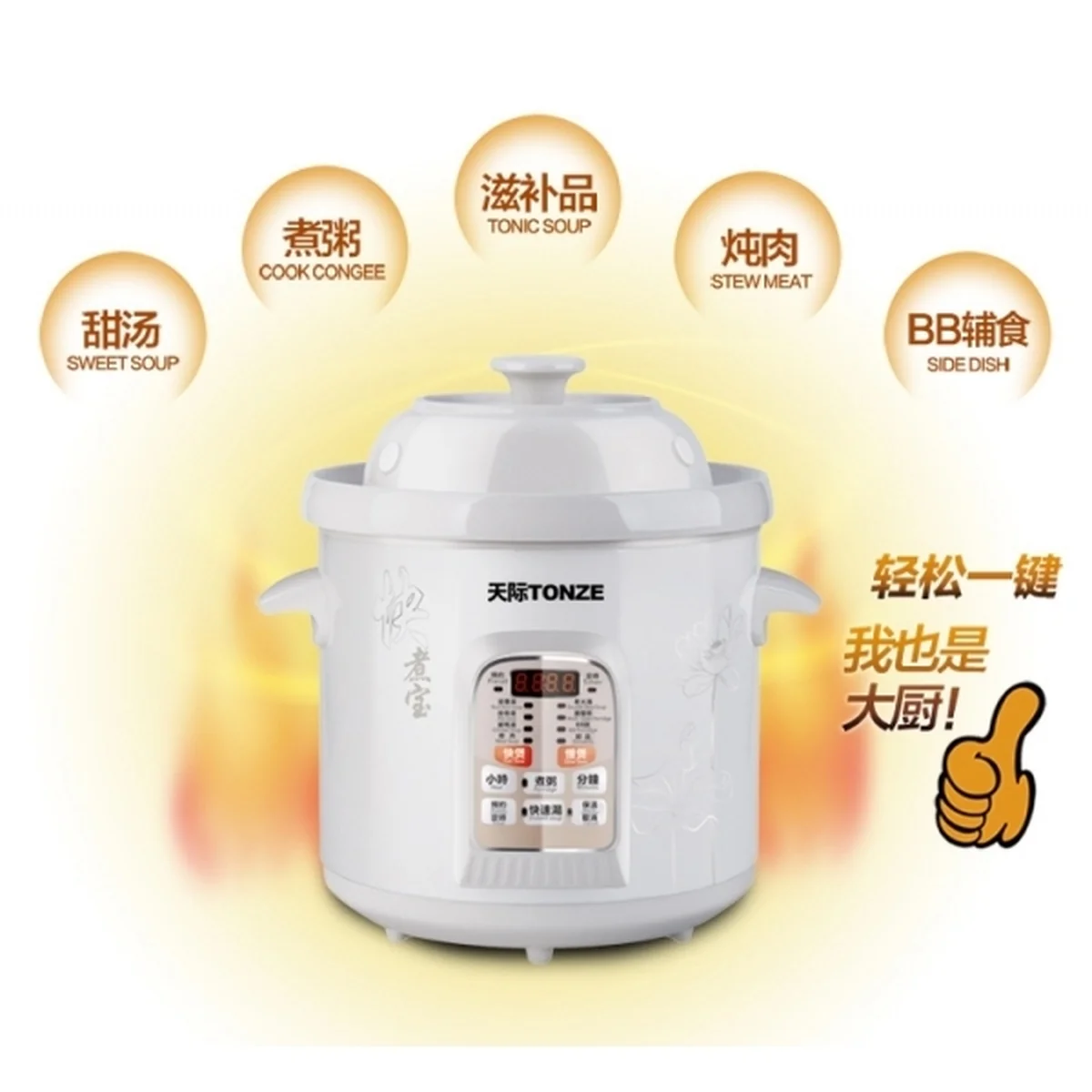 Makoto White Porcelain Electric Slow Cooker Ceramic Stew Pot DGD40-40CWD 5L