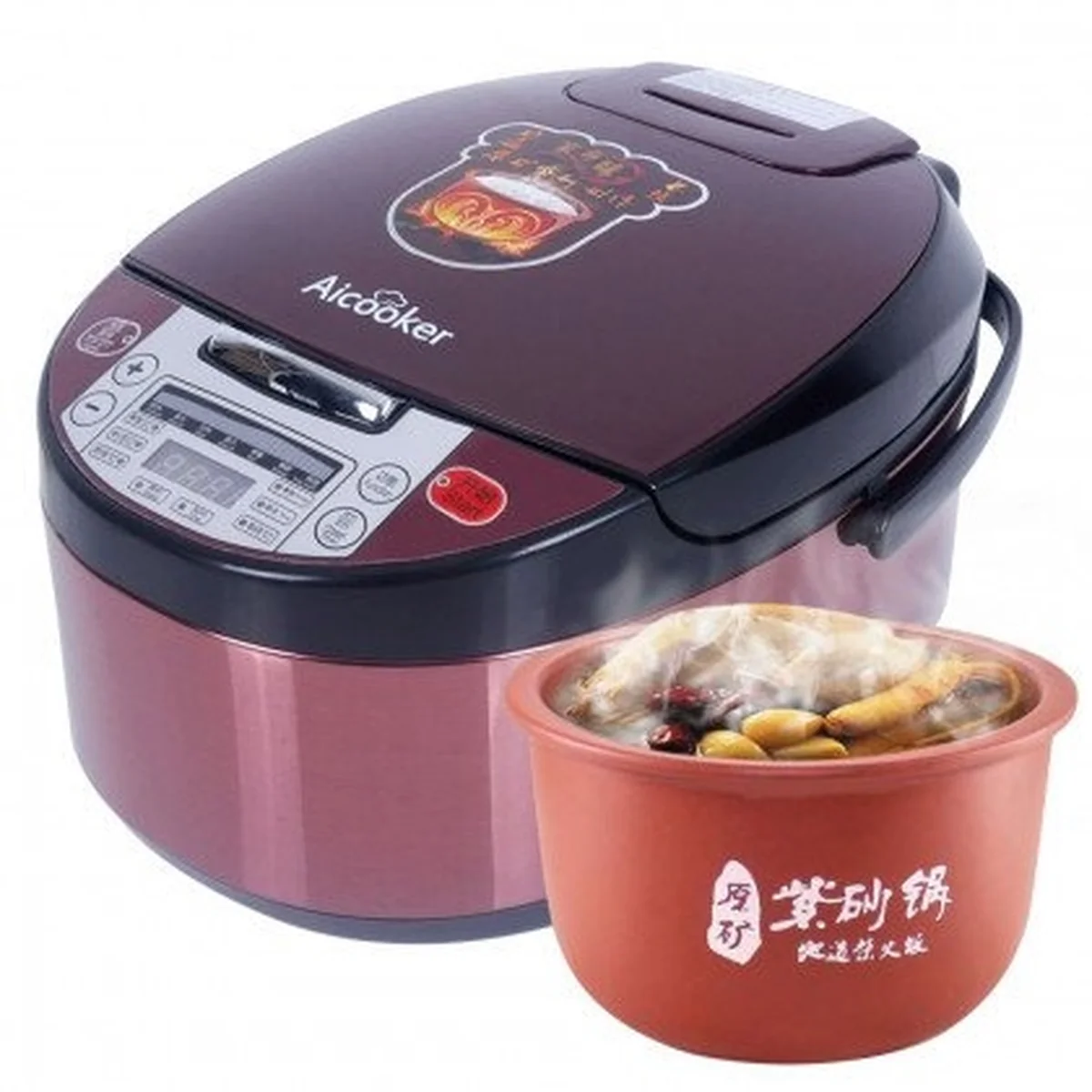 Aicooker Multi-Function Purple Clay Pot Digital Rice Cooker and Slow Cooker F401B,4.0-Liter/10 cups uncooked