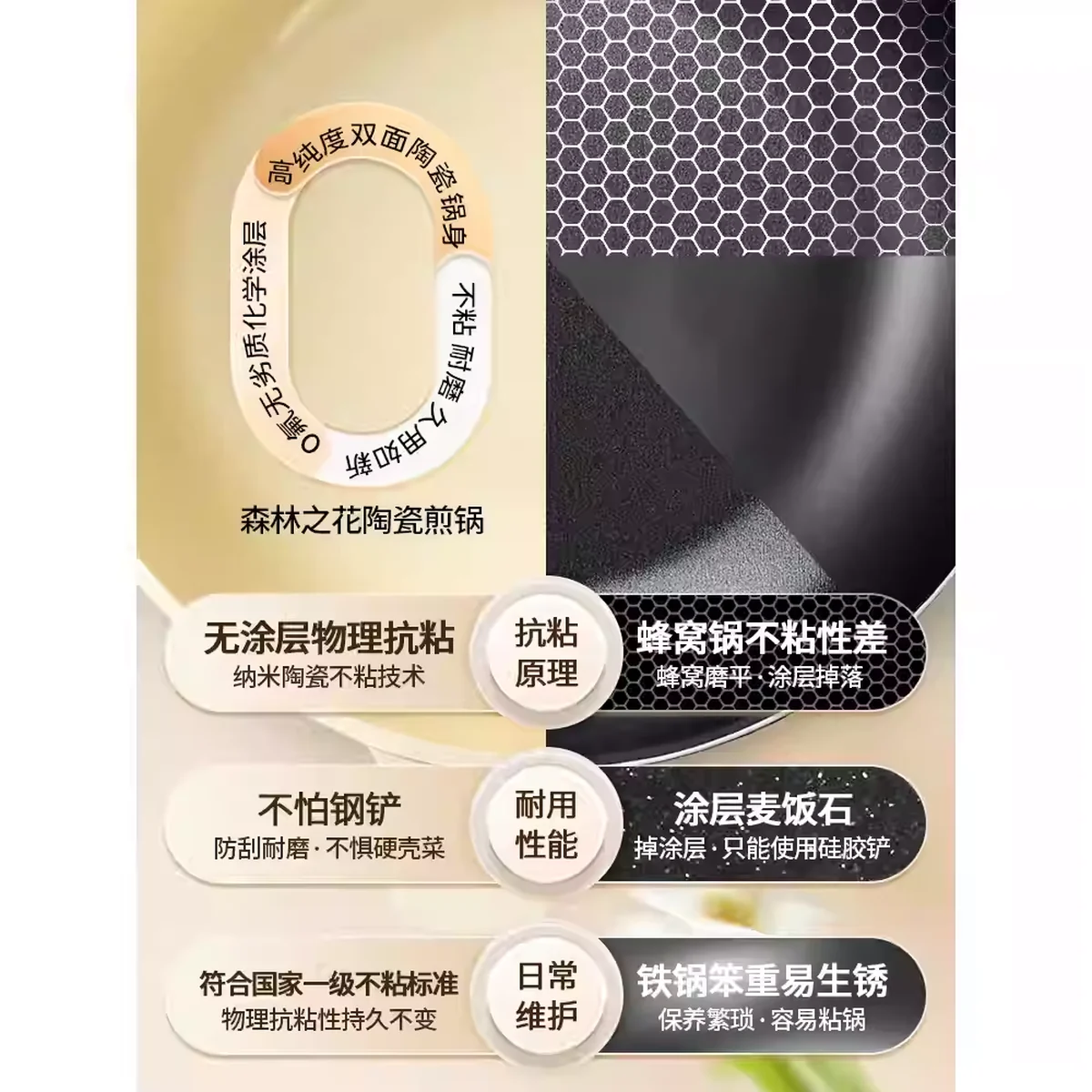 Amercook森林之花陶瓷0氟涂层不粘锅深煎锅平底锅家用煎牛排煎蛋锅 白山茶 25cm