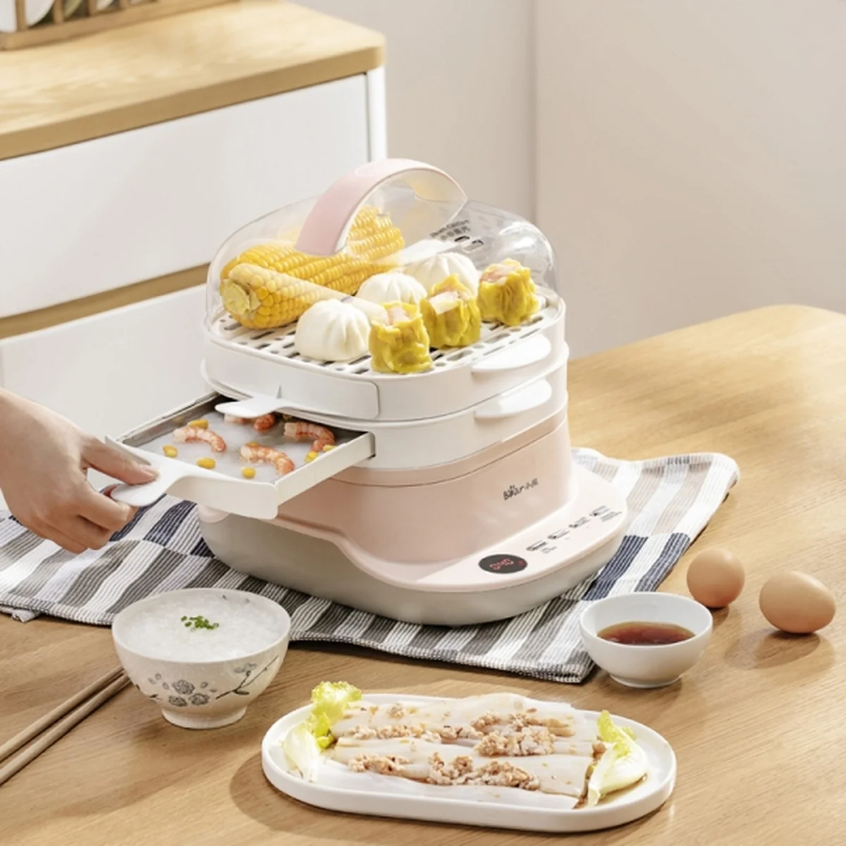Bear mini rice noodle machine, Electric steamer, CFJ-A30Q3, Double drawer type