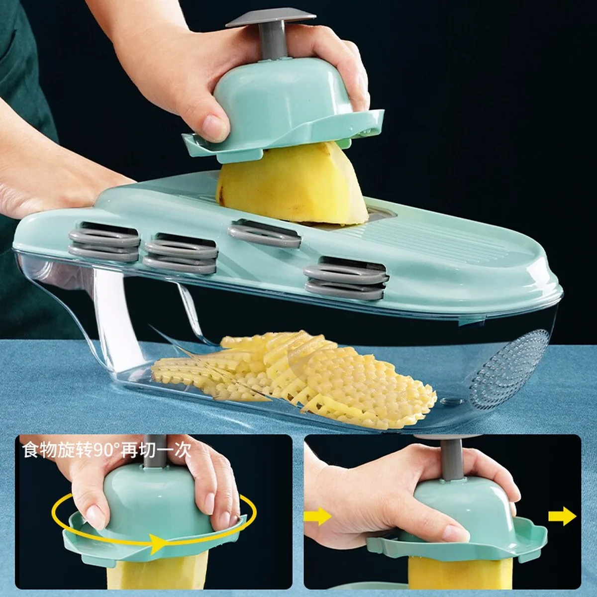 Migecon Multi-function cutting vegetable artifact grater Gray,7 kinds of blades, green
