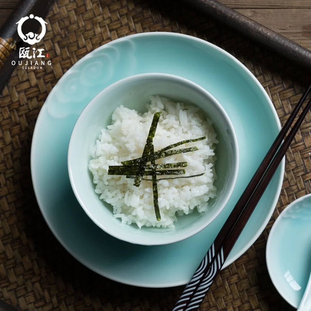 【Ships from the US】Oujiang celadon, 25 pieces tableware set, Longquan celadon, lead-free and cadmium-free, plum green/pink green
