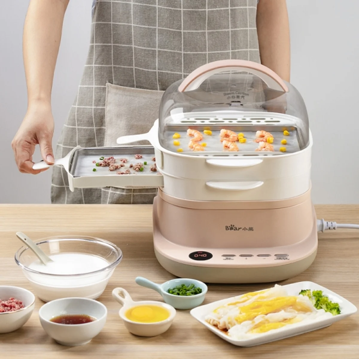 Bear mini rice noodle machine, Electric steamer, CFJ-A30Q3, Double drawer type