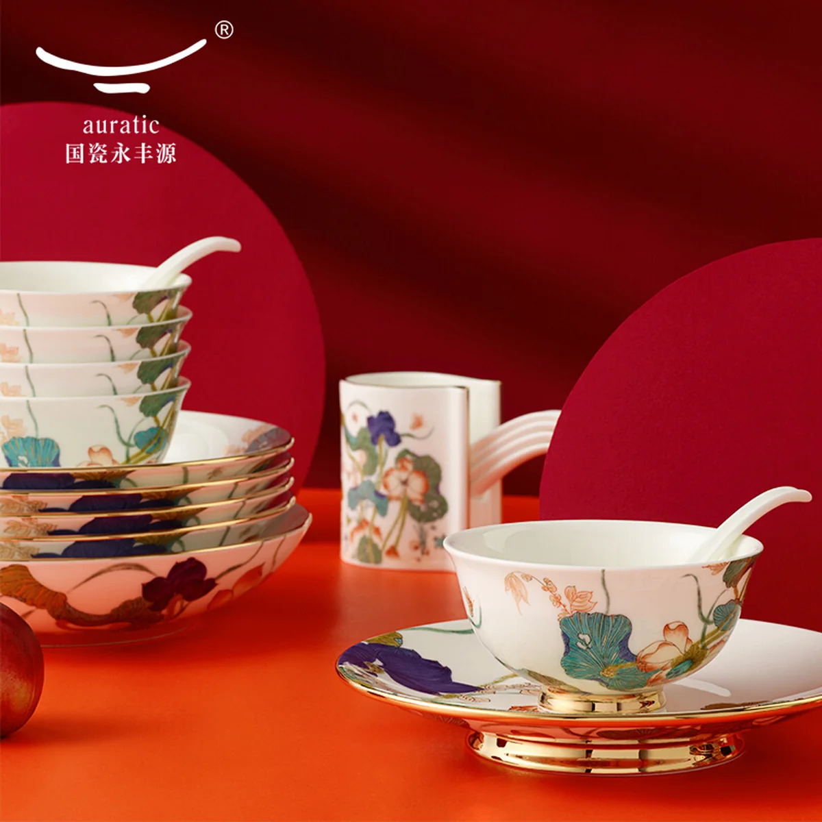AURATIC, Happy Heming 31 head tableware, Bowl, dish, spoon, household Chinese gift set