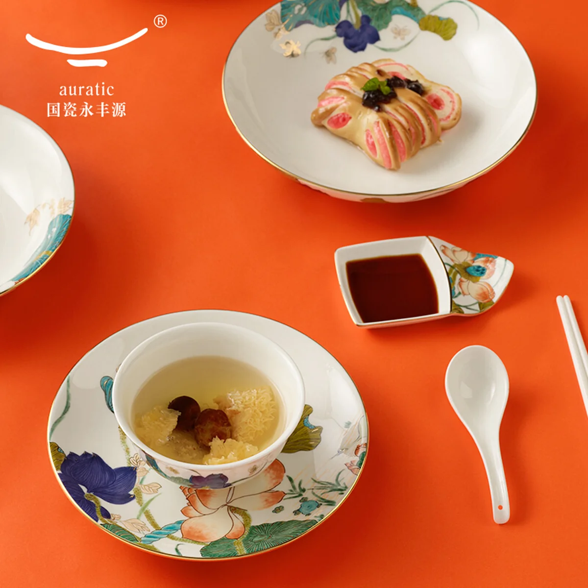 AURATIC, Happy Heming 31 head tableware, Bowl, dish, spoon, household Chinese gift set