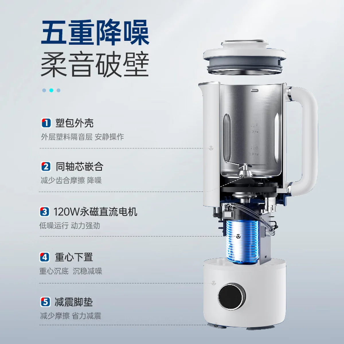 Joydeem  豆浆机 家用破壁机 全自动清洗免过滤 低音降噪 多功能菜单可预约 白色