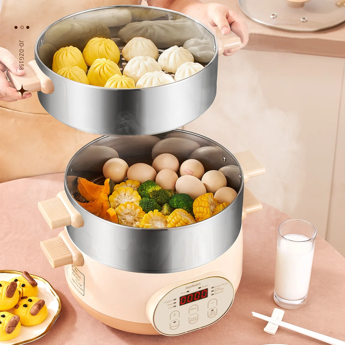 Joydeem 双层不锈钢电蒸锅分体式多用途锅 预约定时保温带防干烧 25.5CM