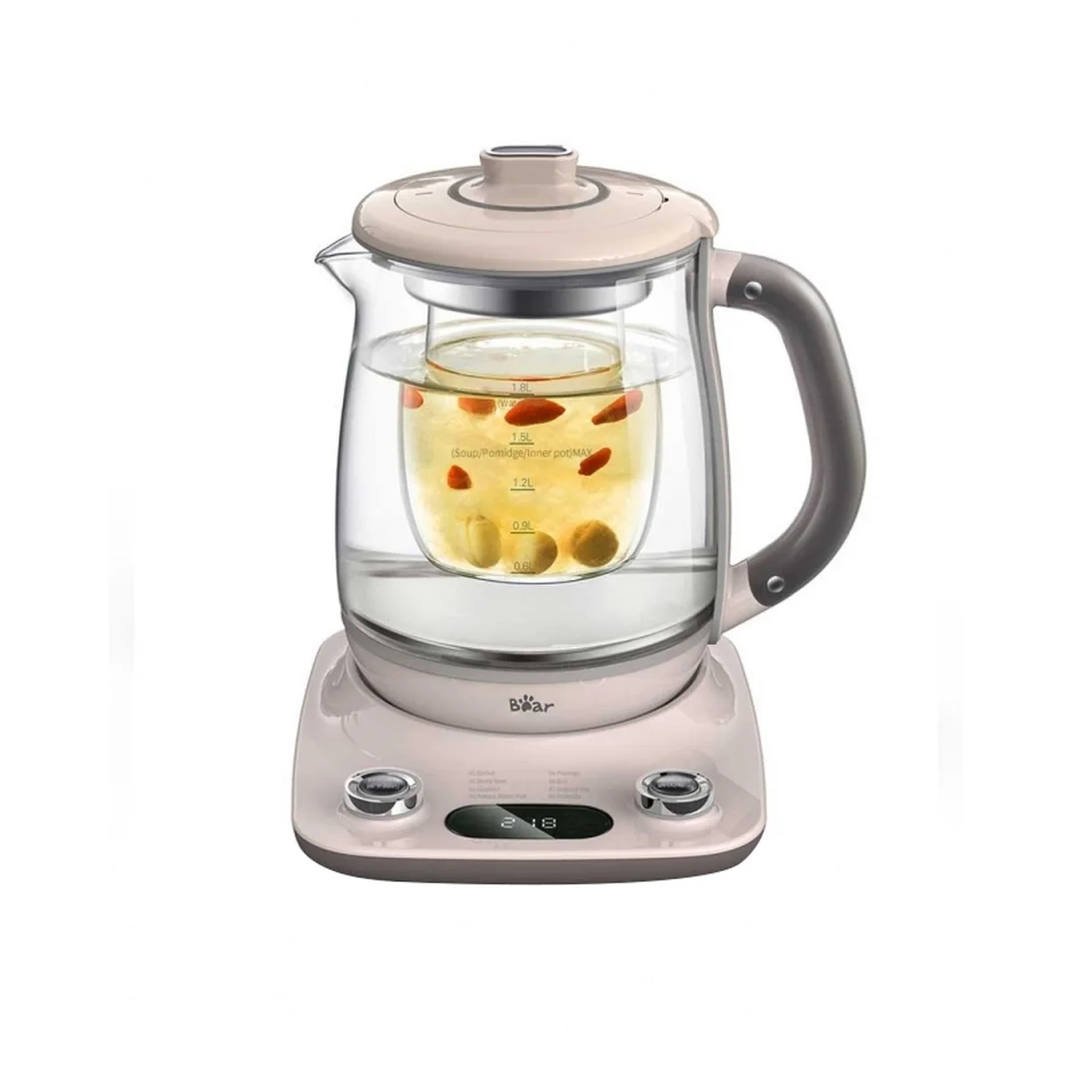 Bear Automatic Thickening Glass Health Pot Bird's Nest Pot YSH-C18R1 Stew Dual-Purpose Double Cover Stew Pot Pink