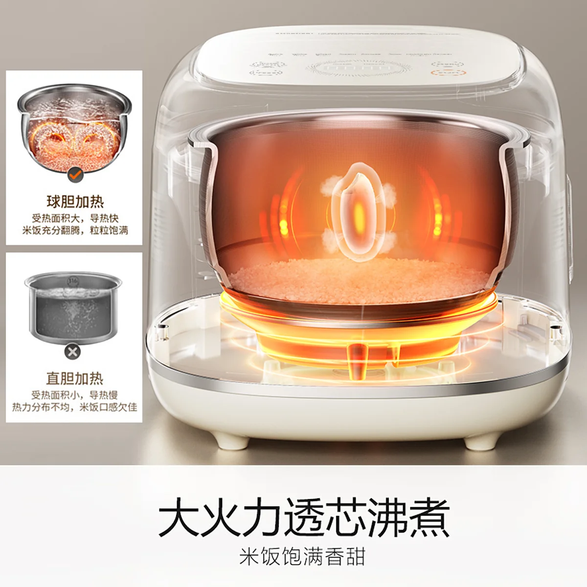 Joydeem 0涂层电饭煲DFB-D300 家用电饭锅 rice cooker 不锈钢内胆 奶油白 3L