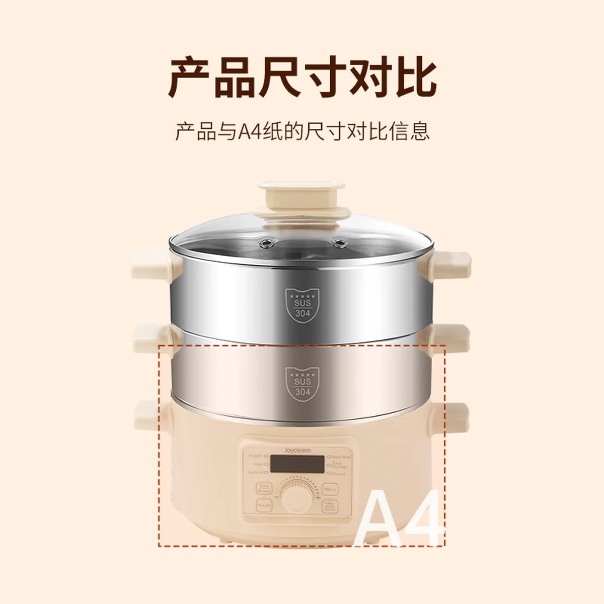 Joydeem 双层不锈钢电蒸锅分体式多用途锅 预约定时保温带防干烧 25.5CM