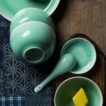 【Ships from the US】Oujiang celadon, 25 pieces tableware set, Longquan celadon, lead-free and cadmium-free, plum green/pink green