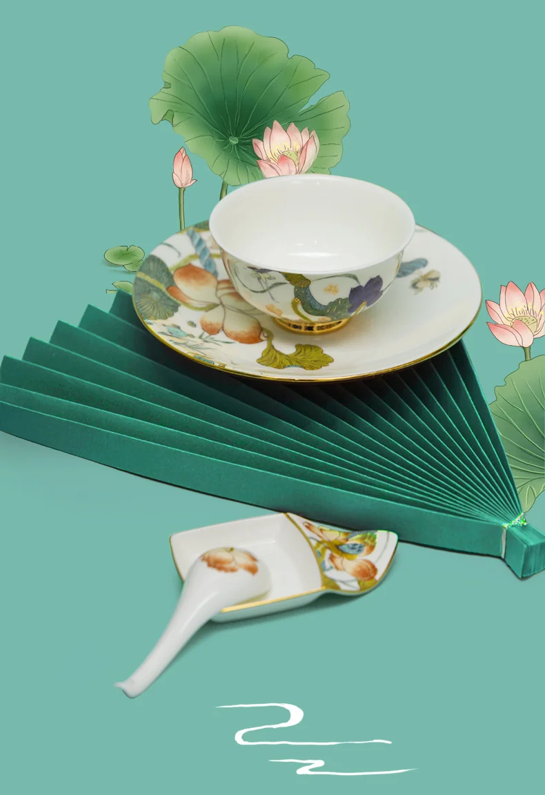 AURATIC, Happy Heming 31 head tableware, Bowl, dish, spoon, household Chinese gift set detail image 13
