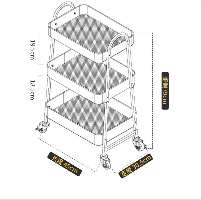 COOKER KING  Three-layer mobile cart,Mobile storage,Practical and space saving detail image 8