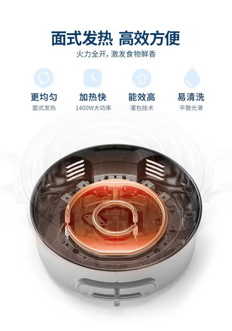 Joydeem 多功能料理锅烹饪锅多用途锅 JD-3702W 三档精准控温 4套烤盘 椰奶白 详情图 15