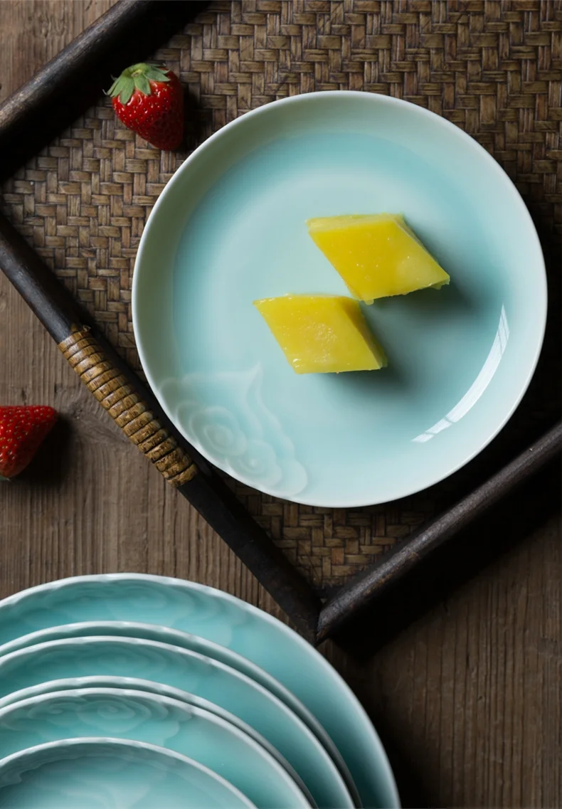 【Ships from the US】Oujiang celadon, 25 pieces tableware set, Longquan celadon, lead-free and cadmium-free, plum green/pink green detail image 10