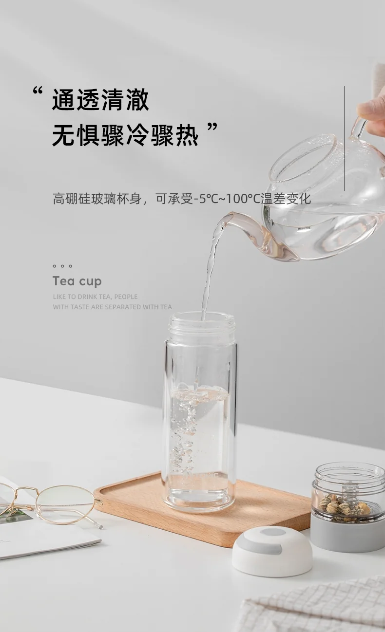 【包邮】特美刻 茶水分离泡茶杯 高硼硅玻璃 双层隔热 茶仓80ml杯体260ml 详情图 4
