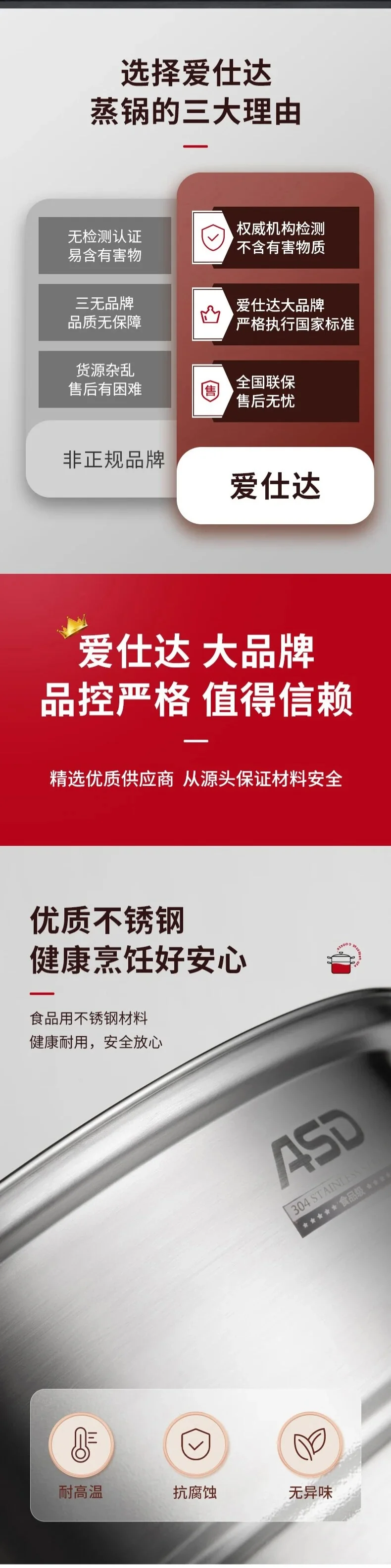 ASD 爱仕达不锈钢复底二层蒸锅汤锅 组合式结构 锅盖可立 26cm 详情图 2