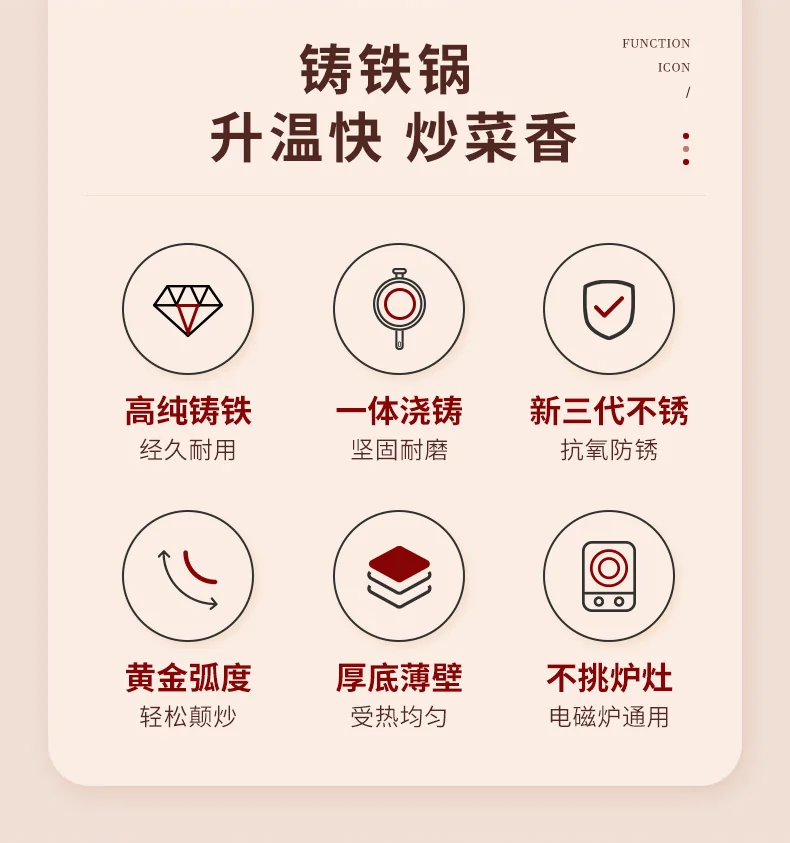 爱仕达（ASD）炒锅炒菜锅第三代旋风不锈无涂层铸铁锅 平底电磁炉煤燃气通用 32cm 详情图 2