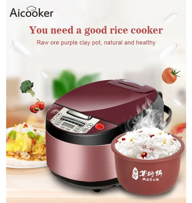 Aicooker Multi-Function Purple Clay Pot Digital Rice Cooker and Slow Cooker F401B,4.0-Liter/10 cups uncooked detail image 1