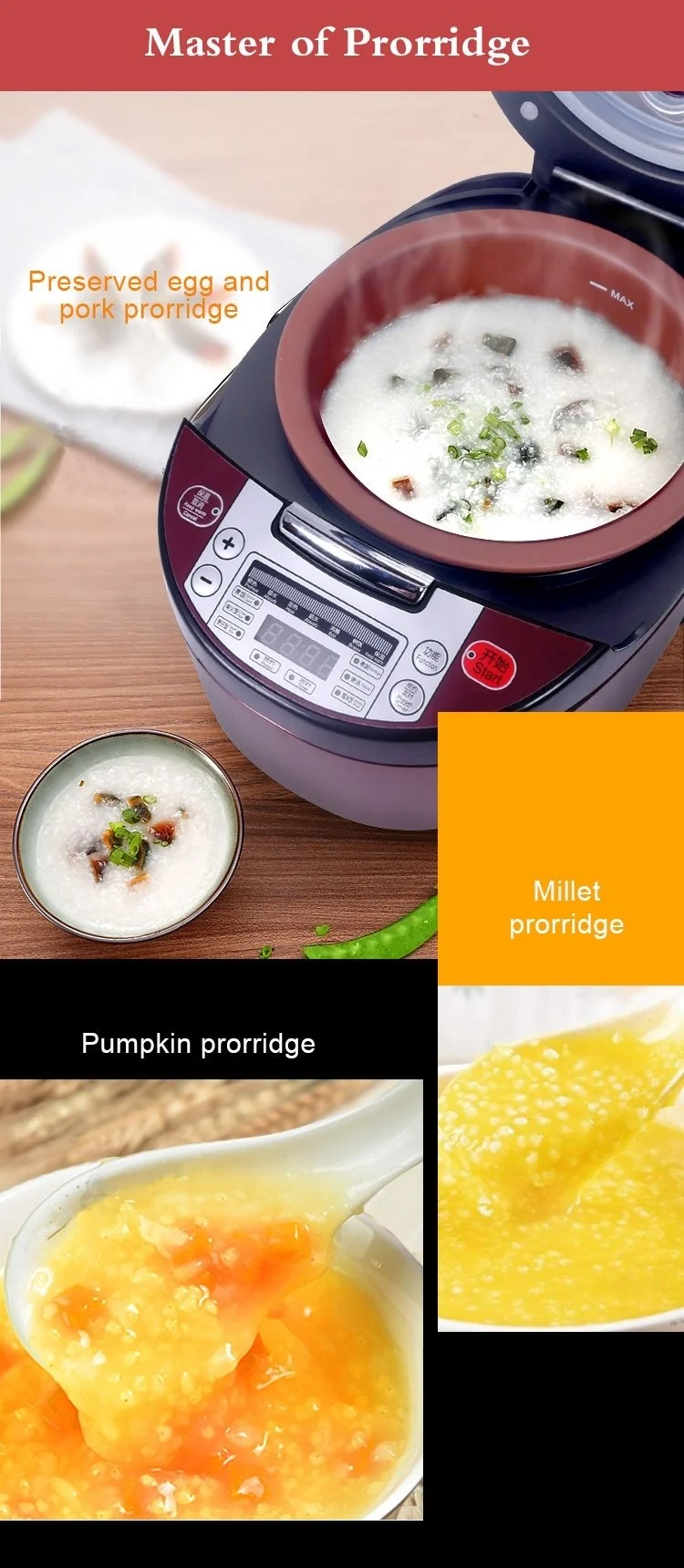 Aicooker Multi-Function Purple Clay Pot Digital Rice Cooker and Slow Cooker F401B,4.0-Liter/10 cups uncooked detail image 14
