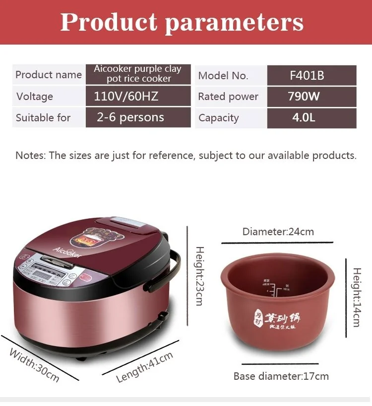 Aicooker Multi-Function Purple Clay Pot Digital Rice Cooker and Slow Cooker F401B,4.0-Liter/10 cups uncooked detail image 18