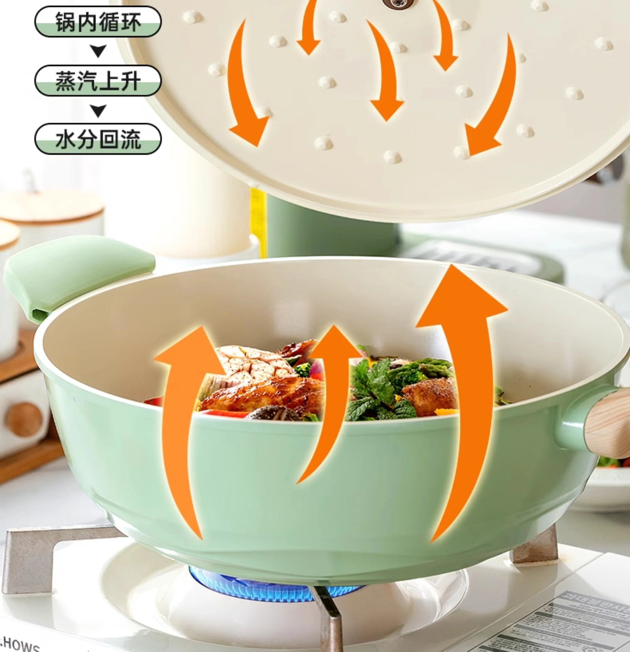 Amercook陶瓷无涂层不粘锅家用炒菜锅平底煎炒锅燃气灶电磁炉通用 白山茶 30cm 详情图 14