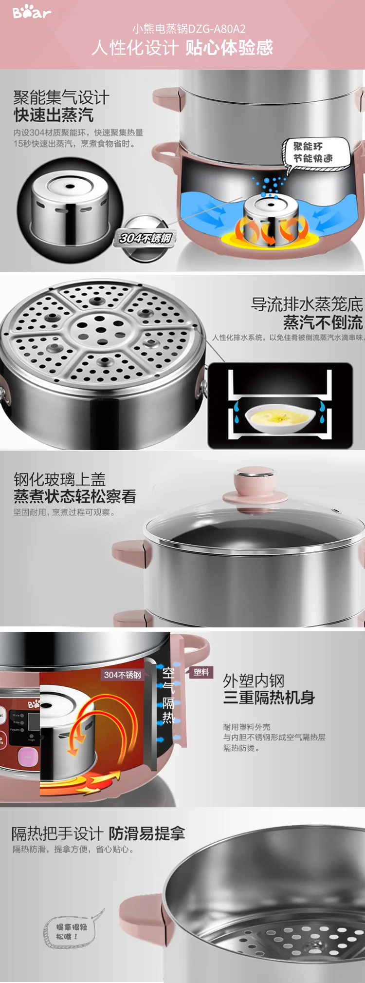 Bear stainless steel electric steamer , Five functions , Convenient, 309mm*240mm*380mm detail image 10
