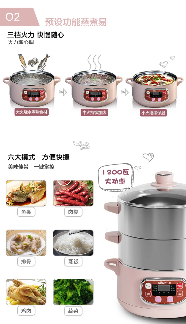 Bear stainless steel electric steamer , Five functions , Convenient, 309mm*240mm*380mm detail image 7