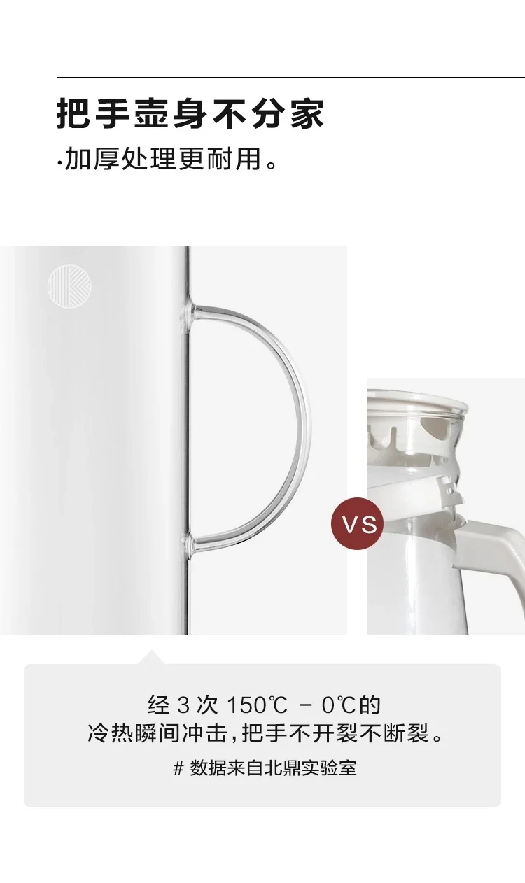 【包邮】Buydeem北鼎 玻璃凉水壶Glass-Jug 耐高温果汁壶带柄 大容量冷水壶 家用水具 1200ml 详情图 14