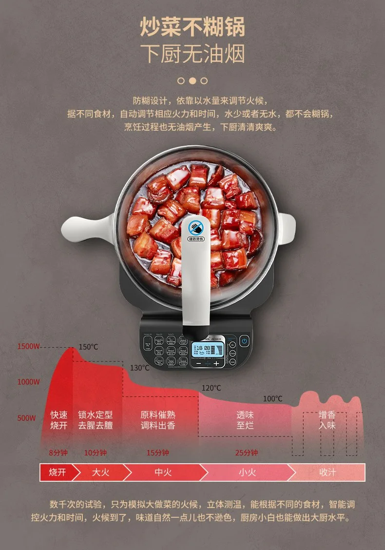 Gemside Intelligent automatic cooking pot Automatic cooking machine LWOK-DA10 Anti-paste and anti-overflow Intelligent temperature control 3.5L detail image 16