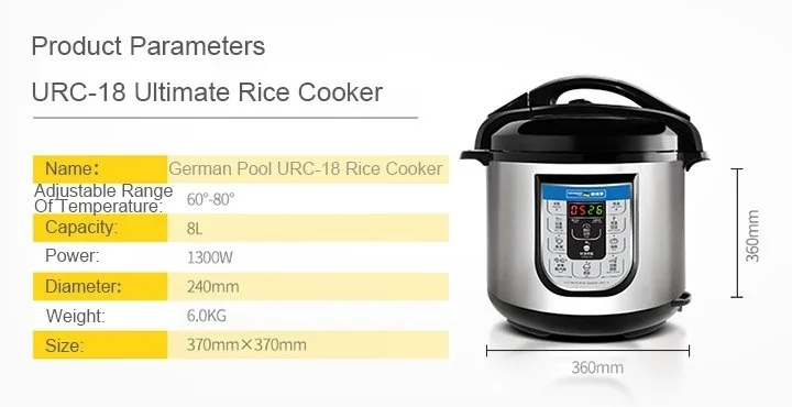 German Pool® URC-18 8 Litre Ultimate Rice Cooker Free shipping to US & Canada detail image 4