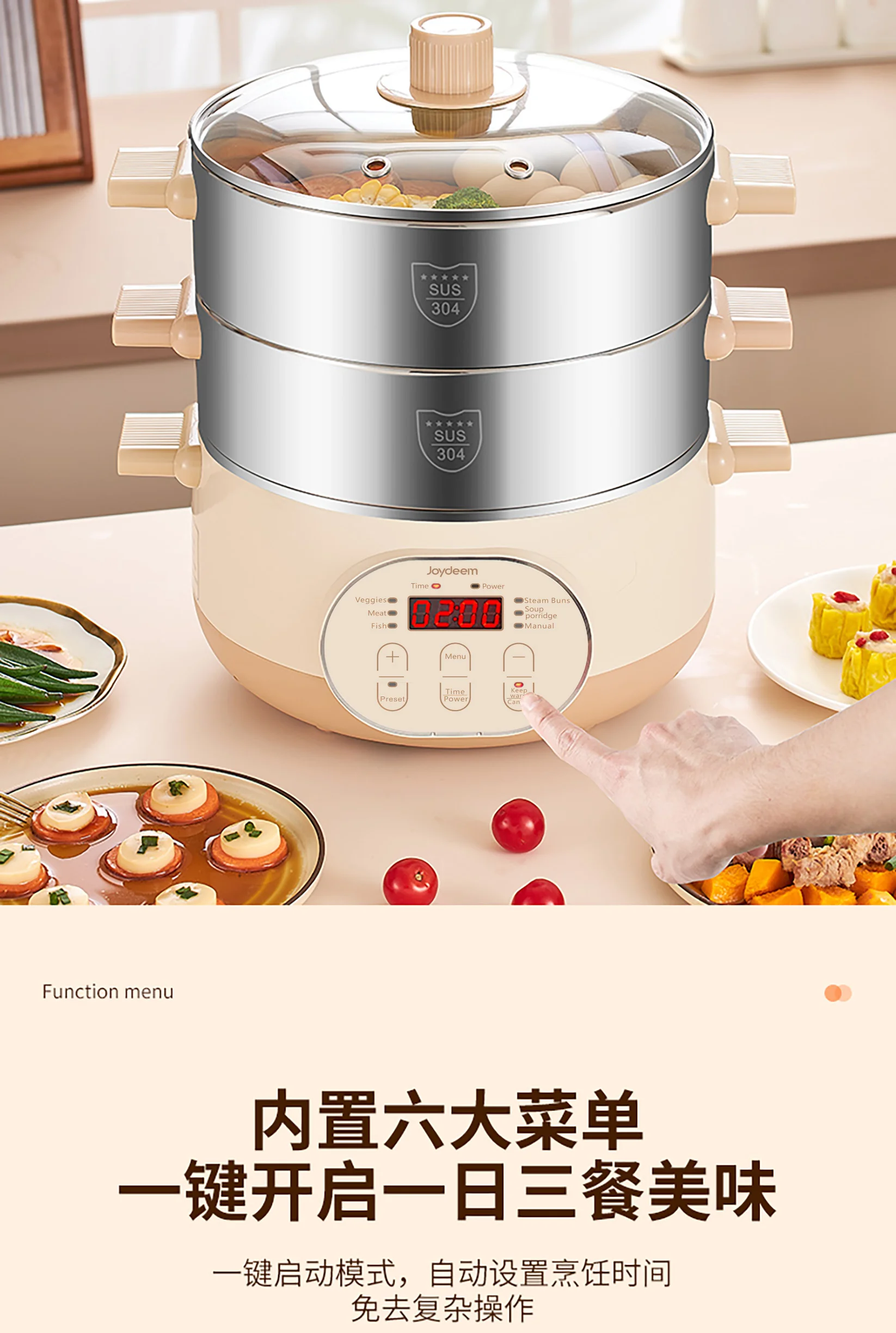 Joydeem 双层不锈钢电蒸锅分体式多用途锅15L大容量 预约定时保温带防干烧  29CM detail image 15