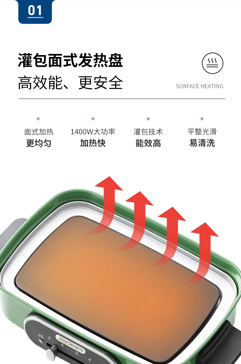 Joydeem多功能锅料理锅 电火锅JD-HG9088G 薄荷绿 标配：深锅盘+牛扒盘+蒸盘 4.5L 详情图 13