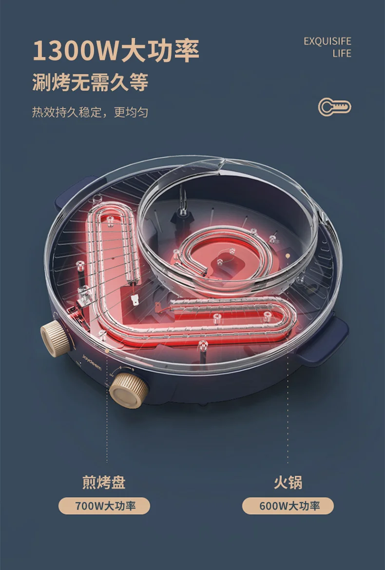 Joydeem涮烤一体锅JD-SK3407 电火锅Hot pot 电烧烤盘 多用途锅烤肉锅 分区控制涮烤一体+日月锅 详情图 10