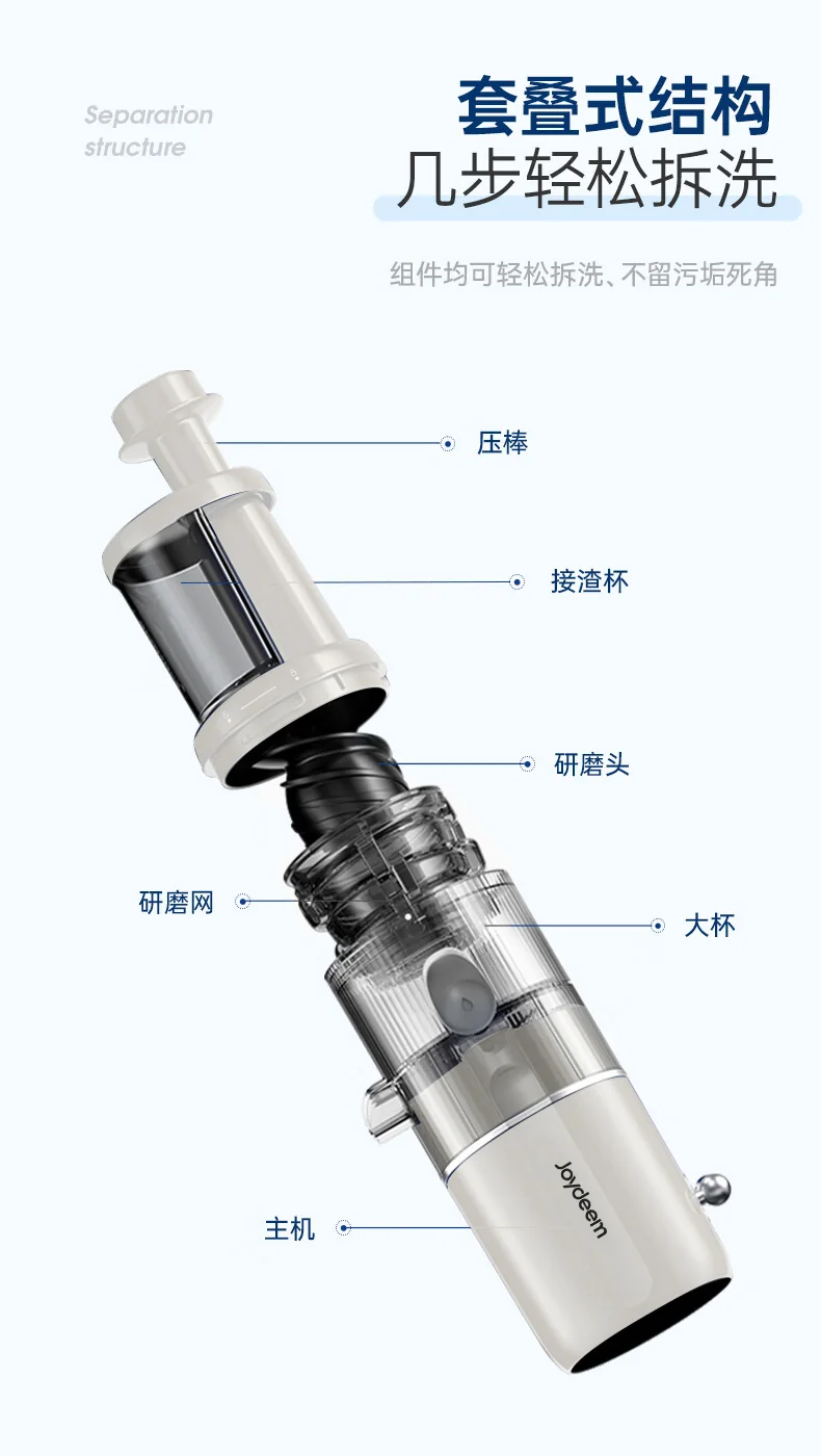 Joydeem 榨汁机 家用原汁机 渣汁分离 多功能全自动果蔬榨果汁机 椰奶白 详情图 15