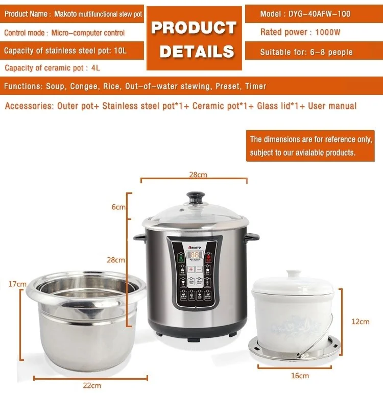 Makoto Smart Multifunctional Electric Pot DYG-40AFW-100, Ceramic Pot 4L Stainless Steel Pot 10L detail image 10