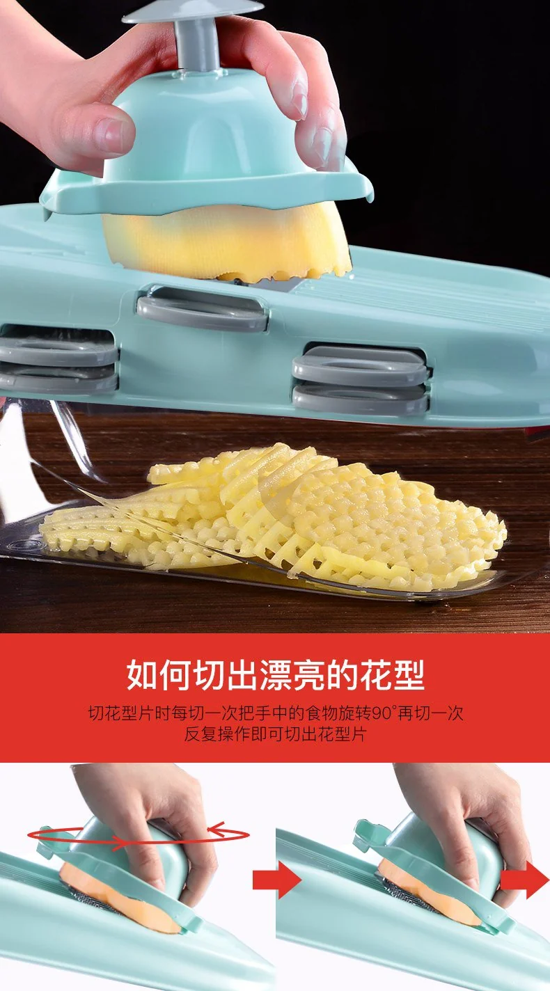 Migecon Multi-function cutting vegetable artifact grater Gray,7 kinds of blades, green detail image 10
