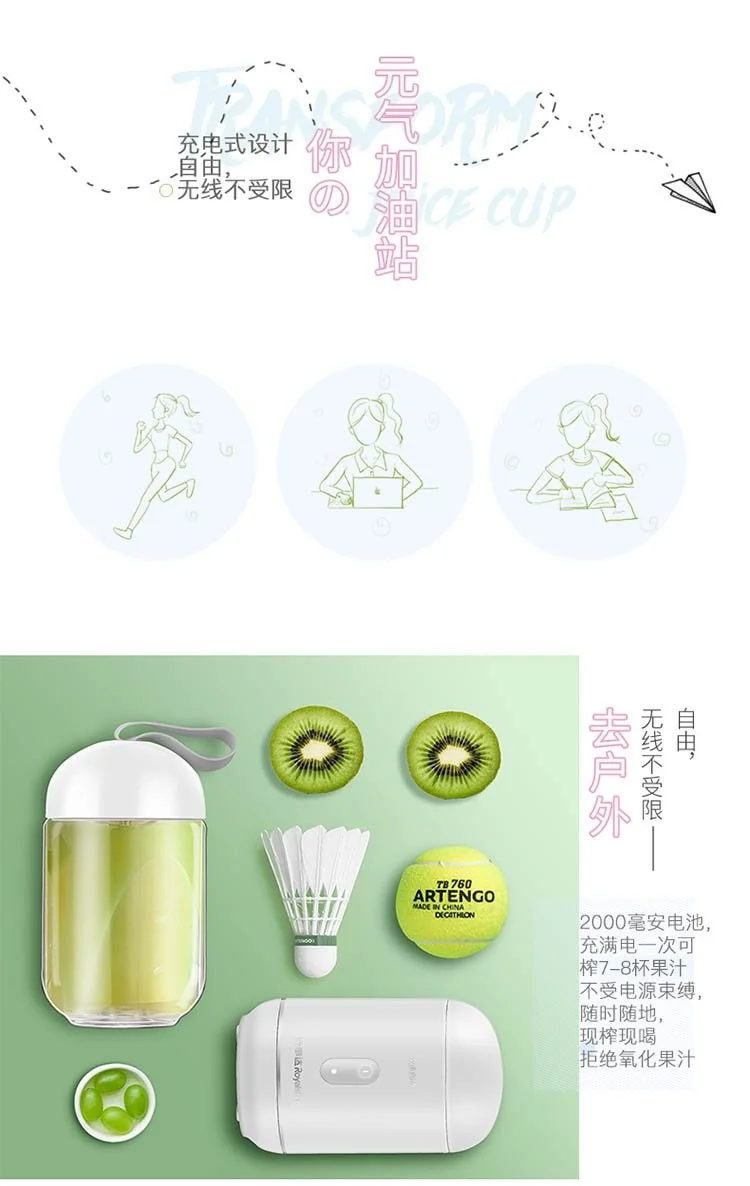 【包邮】荣事达迷你无线榨汁机便携式充电果汁机 迷你榨汁杯RZ-100V68 简易清洗 详情图 5