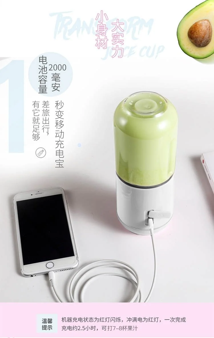 【包邮】荣事达迷你无线榨汁机便携式充电果汁机 迷你榨汁杯RZ-100V68 简易清洗 详情图 7