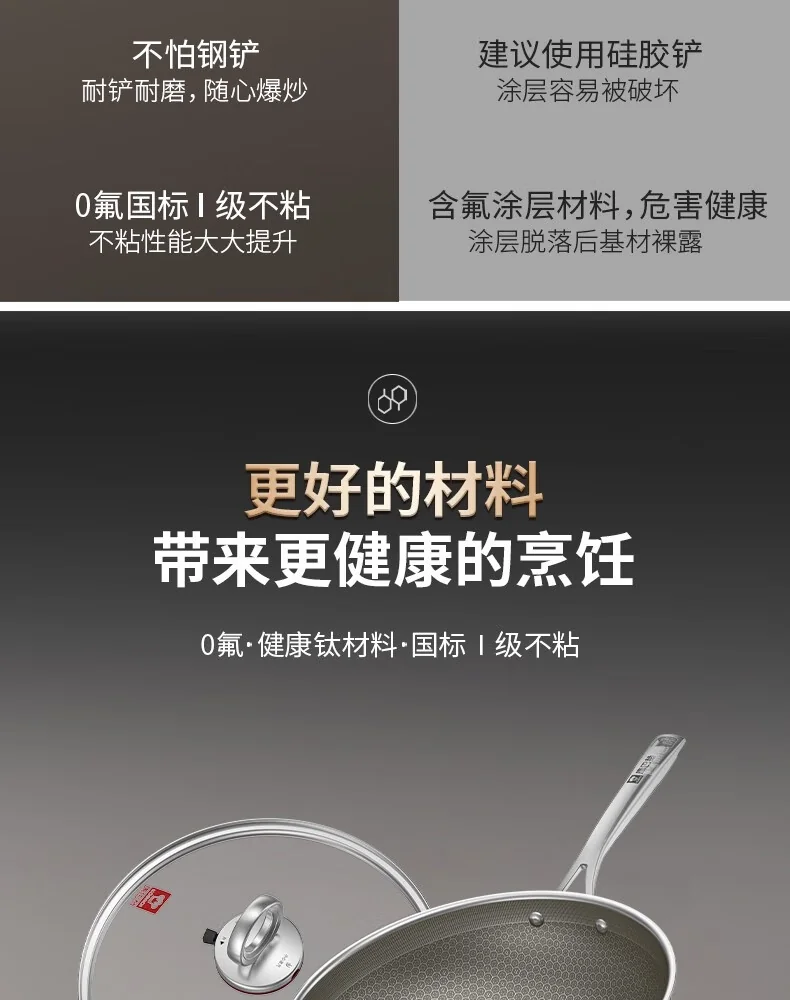 康巴赫第七代真钛蜂窝锅家用炒锅不锈钢不粘锅炒菜锅 32CM 详情图 5