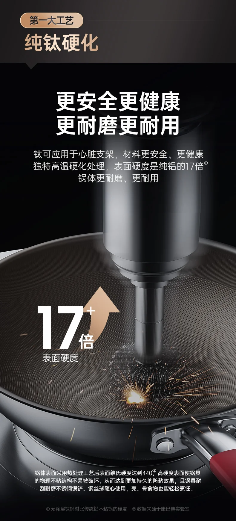 康巴赫 炒锅 无涂层钛不粘锅家用少油烟平底炒菜锅电磁炉明火通用 新品无涂层钛不粘锅 32cm 详情图 3