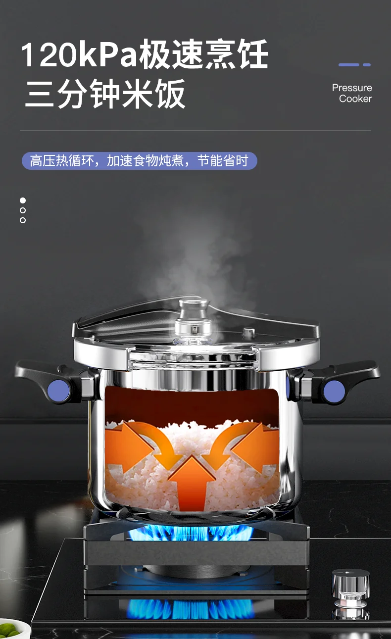 【不再补货】康巴赫 多重防爆折叠可立锅盖家用304不锈钢压力锅快煮电磁炉燃气通用 22cm直径【6L容量】 详情图 3