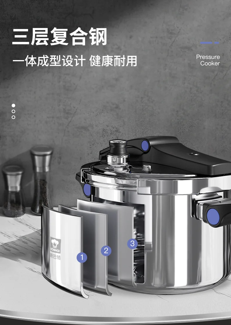 【不再补货】康巴赫 多重防爆折叠可立锅盖家用304不锈钢压力锅快煮电磁炉燃气通用 22cm直径【6L容量】 详情图 5