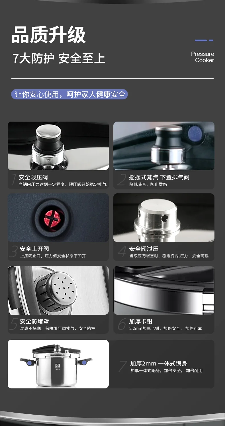 【不再补货】康巴赫 多重防爆折叠可立锅盖家用304不锈钢压力锅快煮电磁炉燃气通用 22cm直径【6L容量】 详情图 11