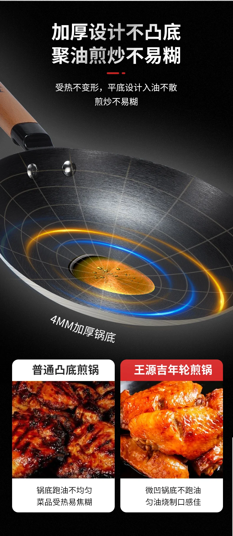 王源吉 窒化年轮锅煎锅WYJ-26JPNLG 含锅盖 无涂层不易锈 26cm 详情图 7