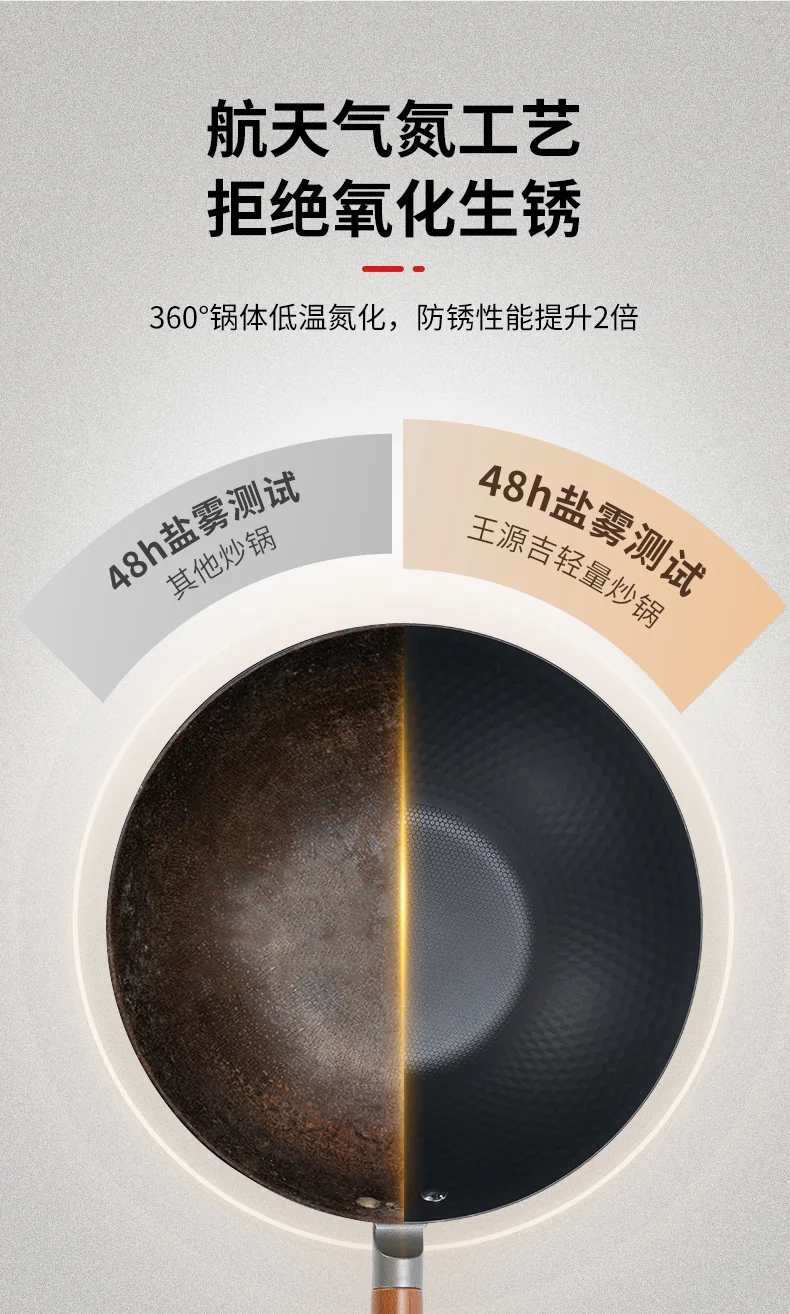 Wang Yuanji Nano Lightweight Iron Pan Homemade Uncoated Flat Bottom WYJ-QG Uncoated less oily smoke 30cm （without lid） detail image 6