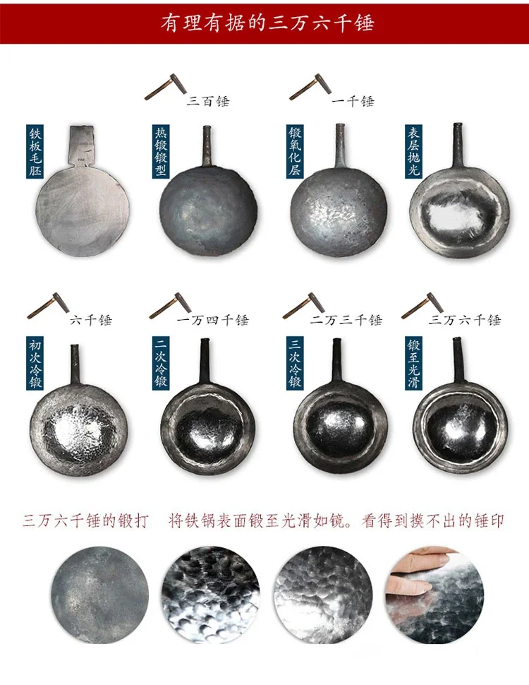 臻三环 正宗章丘铁锅 纯手工平底煎锅 无涂层 少油烟 20/24/28cm 详情图 7